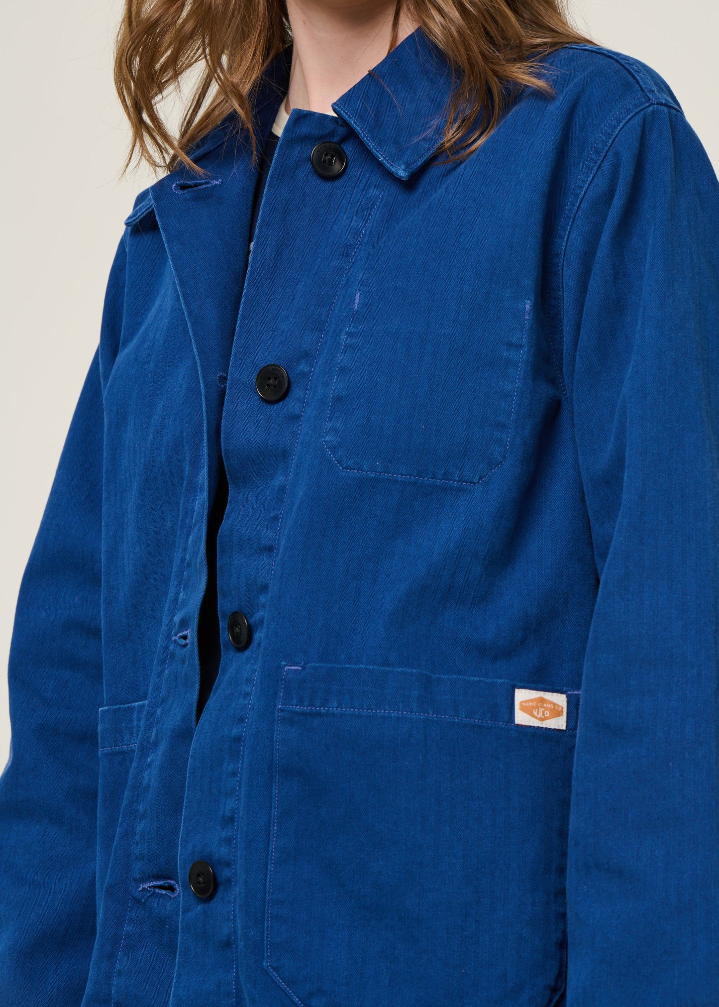 Veste en coton bio | bleu "lovis herringbone denim jacket blue"