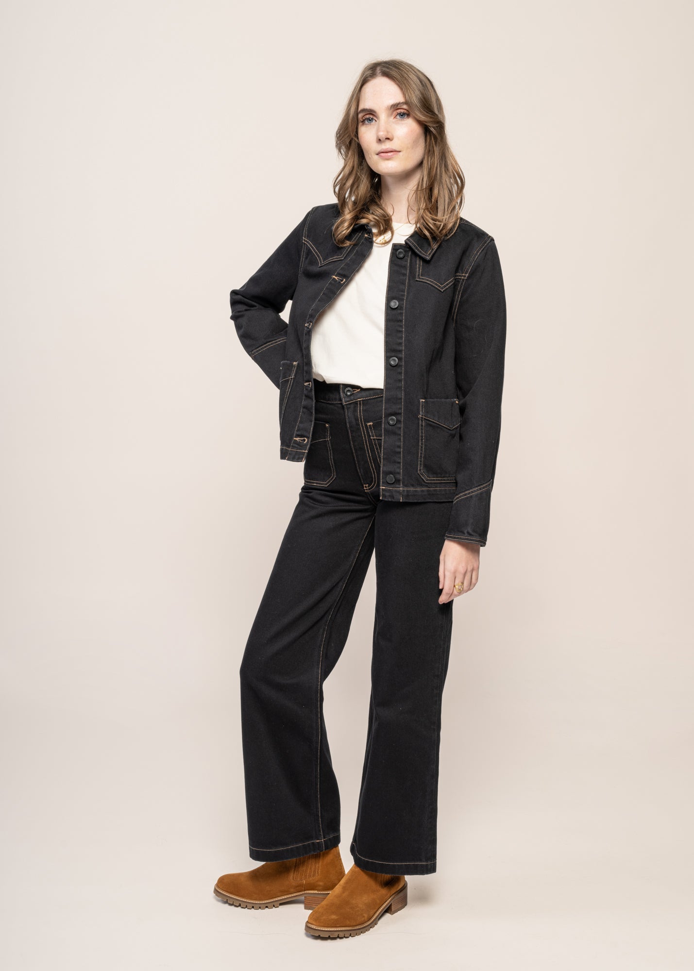 Veste denim en coton bio | noir "kelly western denim jacket black"