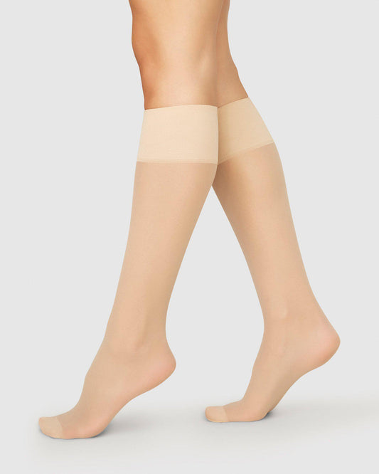 Mi-bas 20 deniers en recyclé | Beige "2-pack elin premium knee-highs beige"