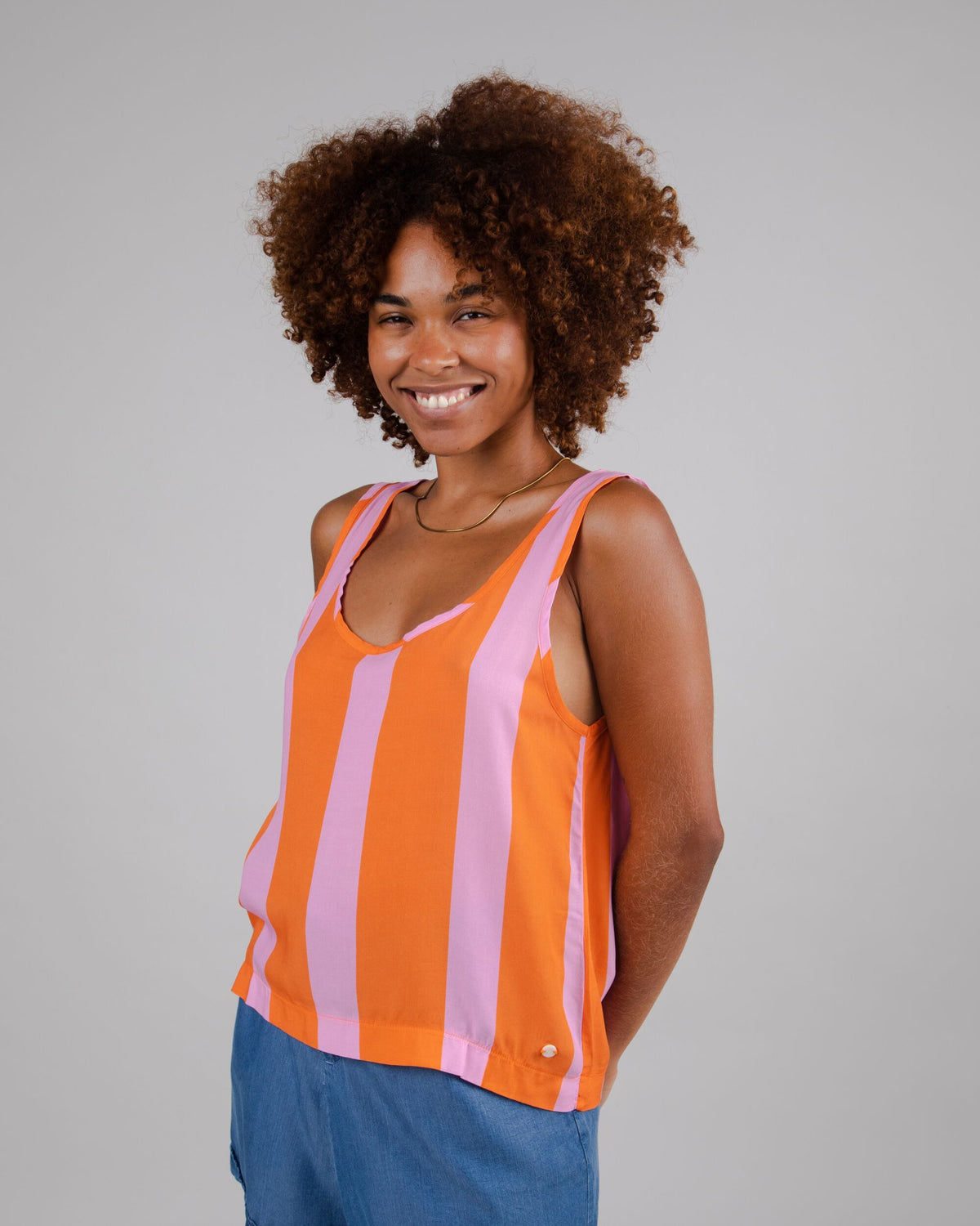 Débardeur en tencel | rayé bicolore "colorblock tank top orange"