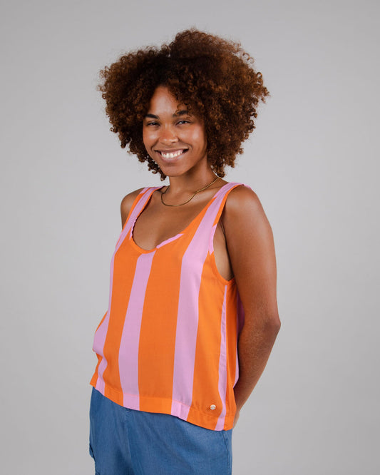 Débardeur en tencel | rayé bicolore "colorblock tank top orange"