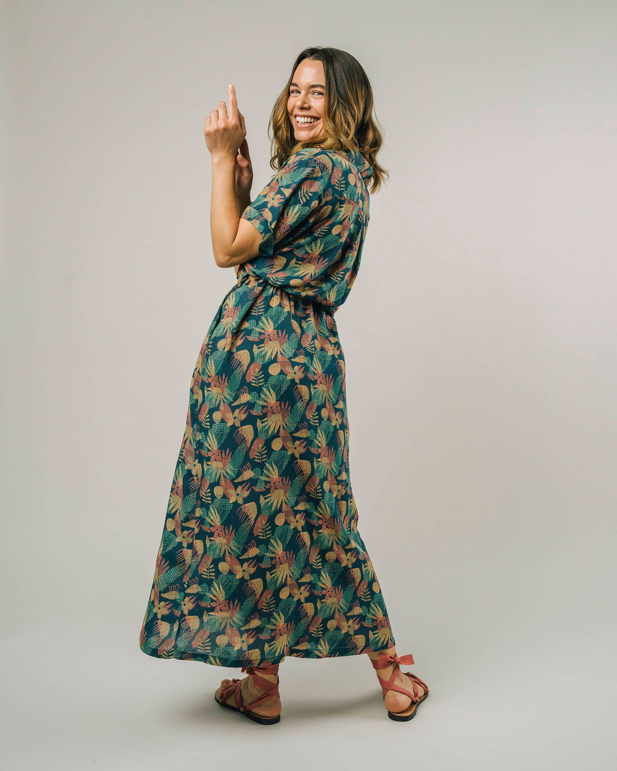 Robe longue en ecovero | bleu à motifs "flower vichy dress navy blue"