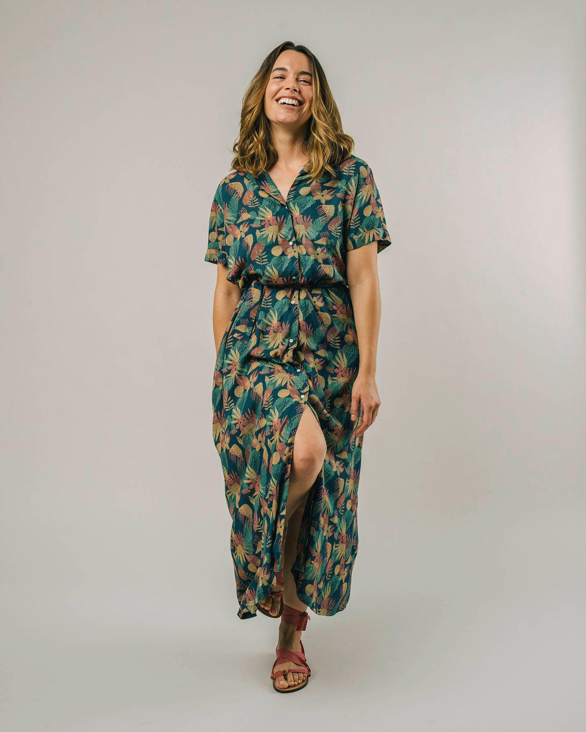 Robe longue en ecovero | bleu à motifs "flower vichy dress navy blue"