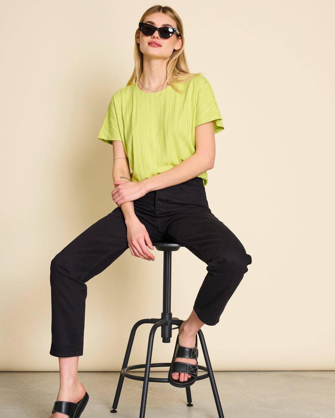 T-shirt côtelé vert pomme en tencel - nolita