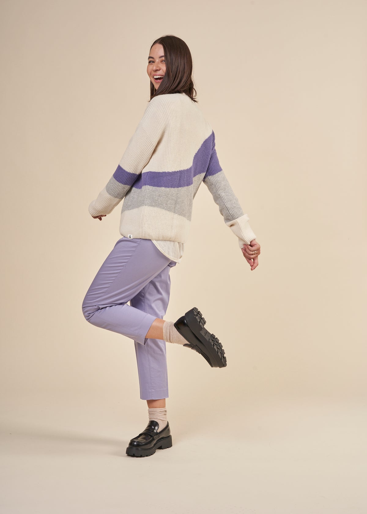Pull ample maille en coton et laine bio | Multicolore "miyaas multicolor oatmilk-purple stone"