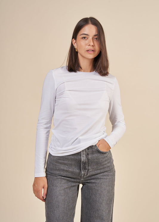 T-shirt manches longues en tencel et coton bio - blanc "ester ls white"