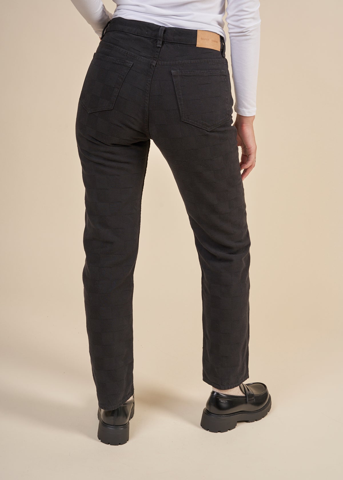Jean droit jacquard noir en coton bio - susan jeans black od check