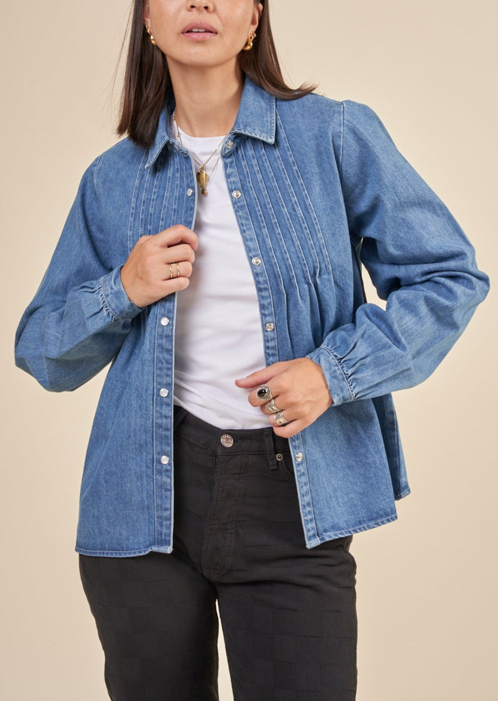 Chemise en jean en coton bio | Bleu jean "denim a-shape shirt vintage indigo"