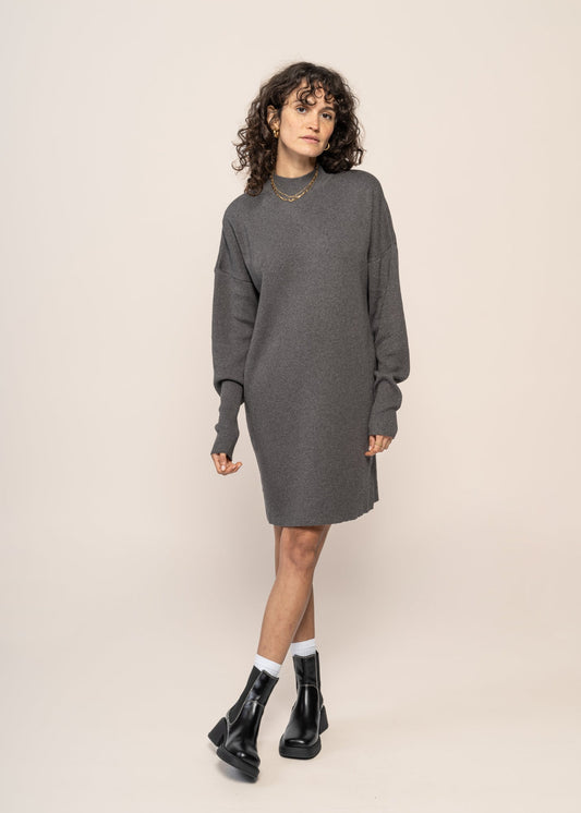 Robe pull en maille de coton bio | Gris "nuna dark grey"