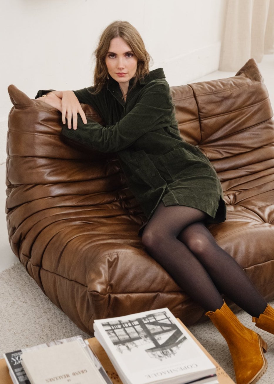 Robe velours en coton bio | vert "gaila deep green"