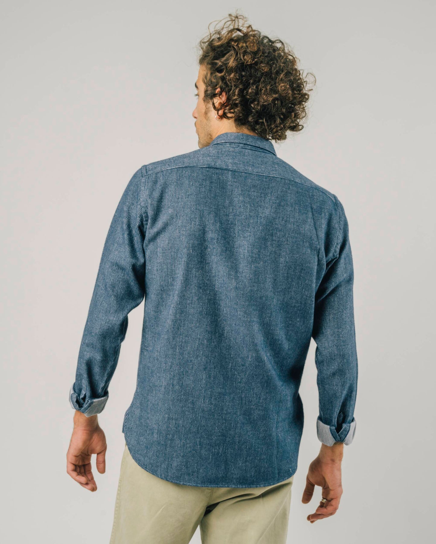 Chemise à rayures marine et blanche en coton bio - two tones regular shirt navy blue