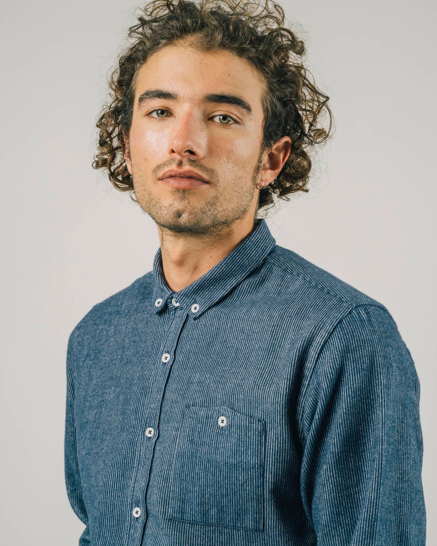 Chemise à rayures marine et blanche en coton bio - two tones regular shirt navy blue