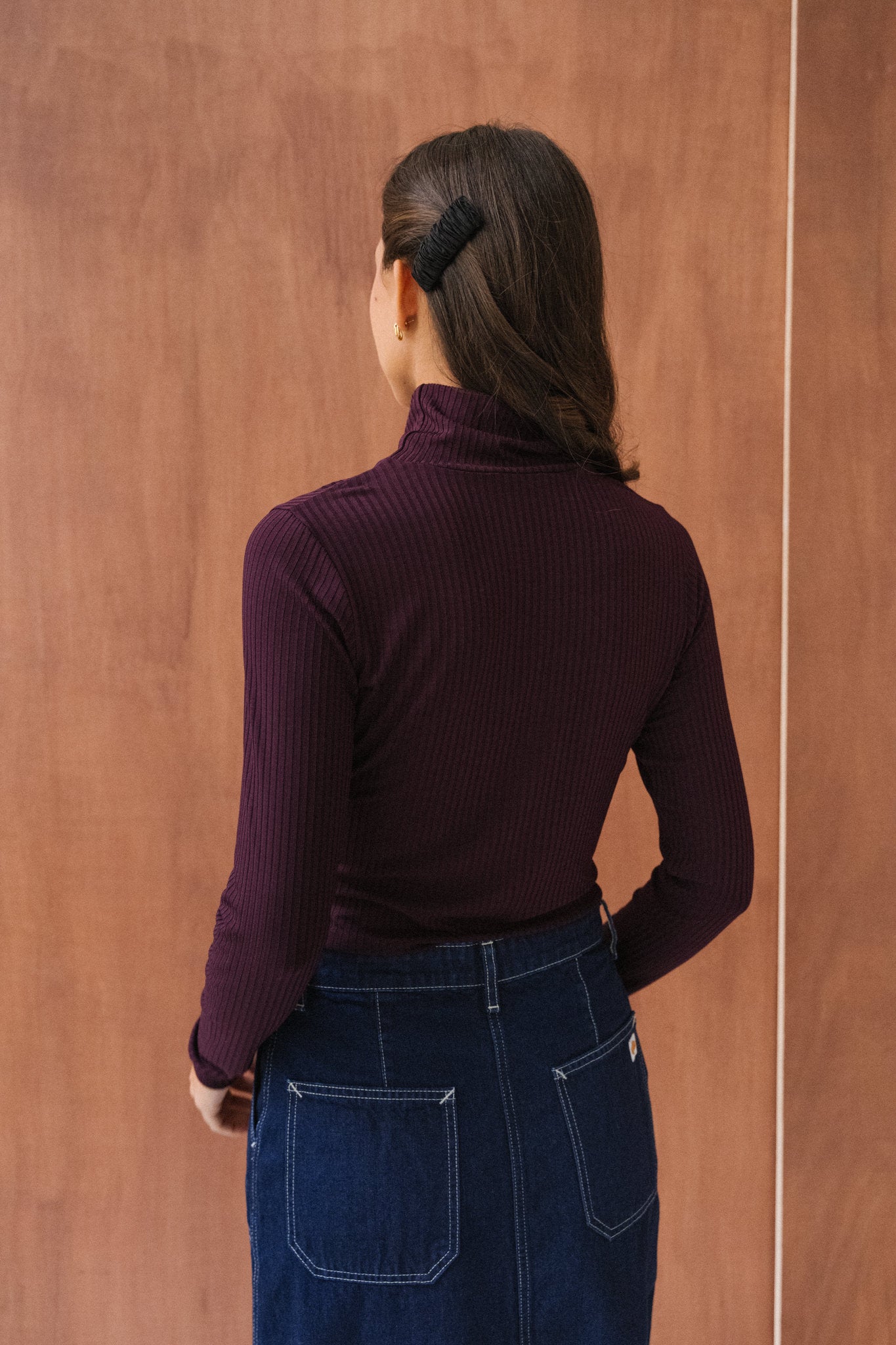 T-shirt manches longues col roulé en tencel | aubergine "mio - cherry lacquer"