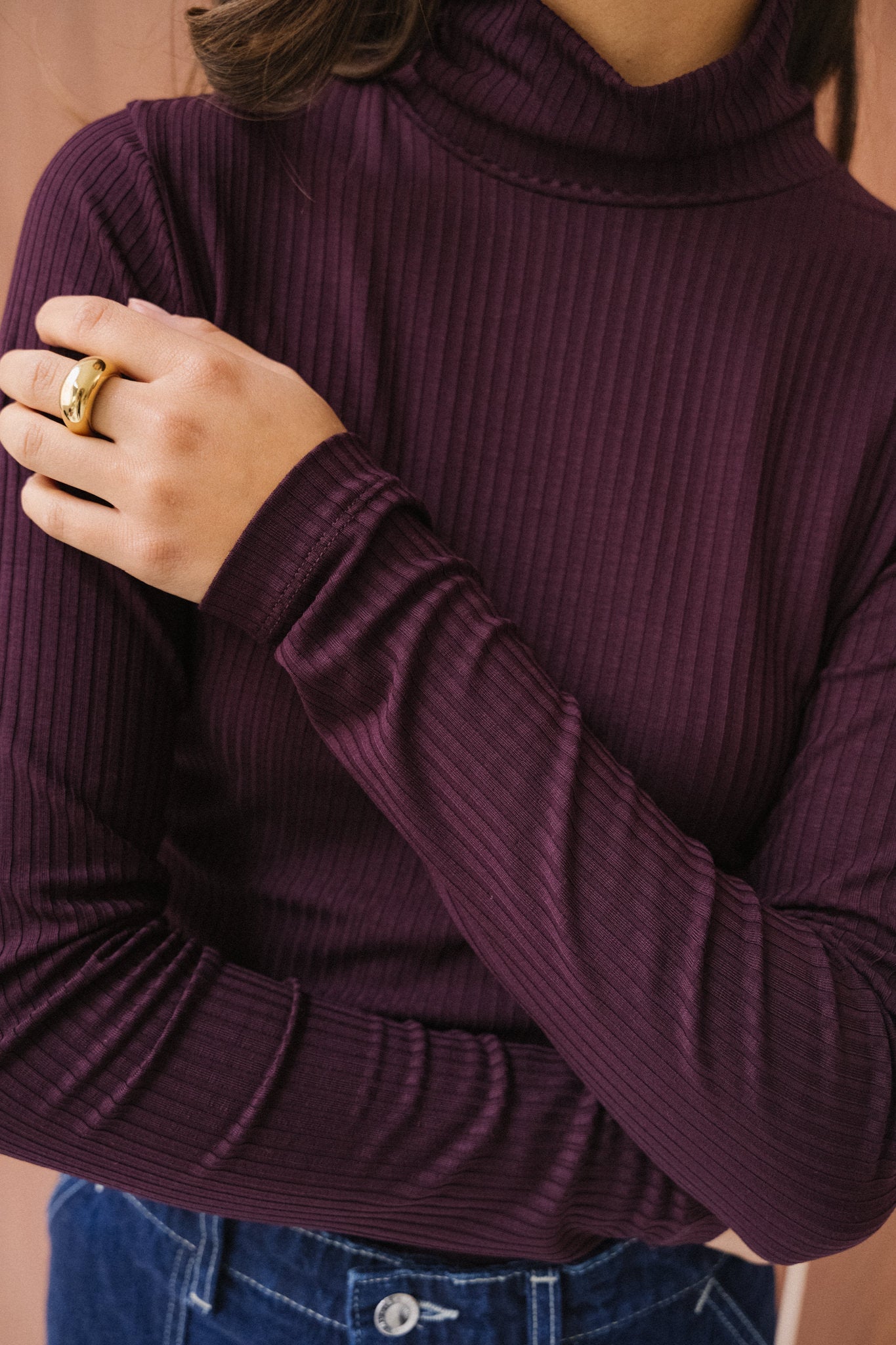 T-shirt manches longues col roulé en tencel | aubergine "mio - cherry lacquer"