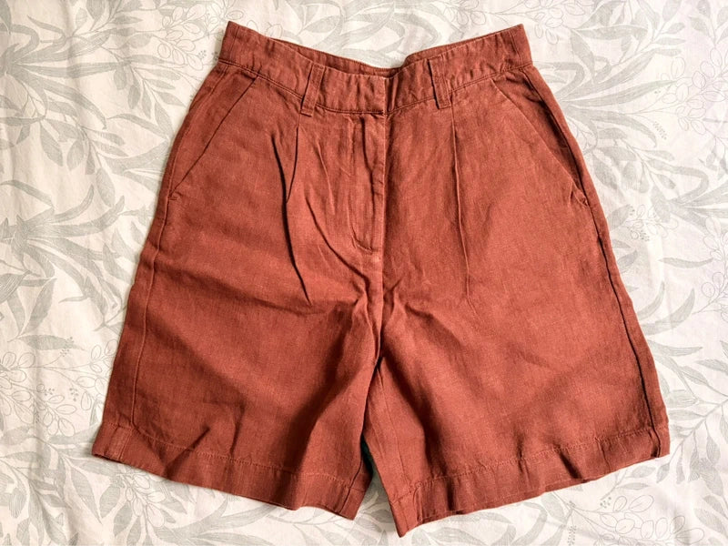 Short en lin bio | Marron 'posey wide high-rise linen shorts tiramisu'