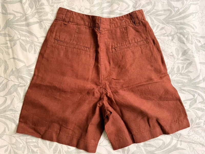 Short en lin bio | Marron 'posey wide high-rise linen shorts tiramisu'
