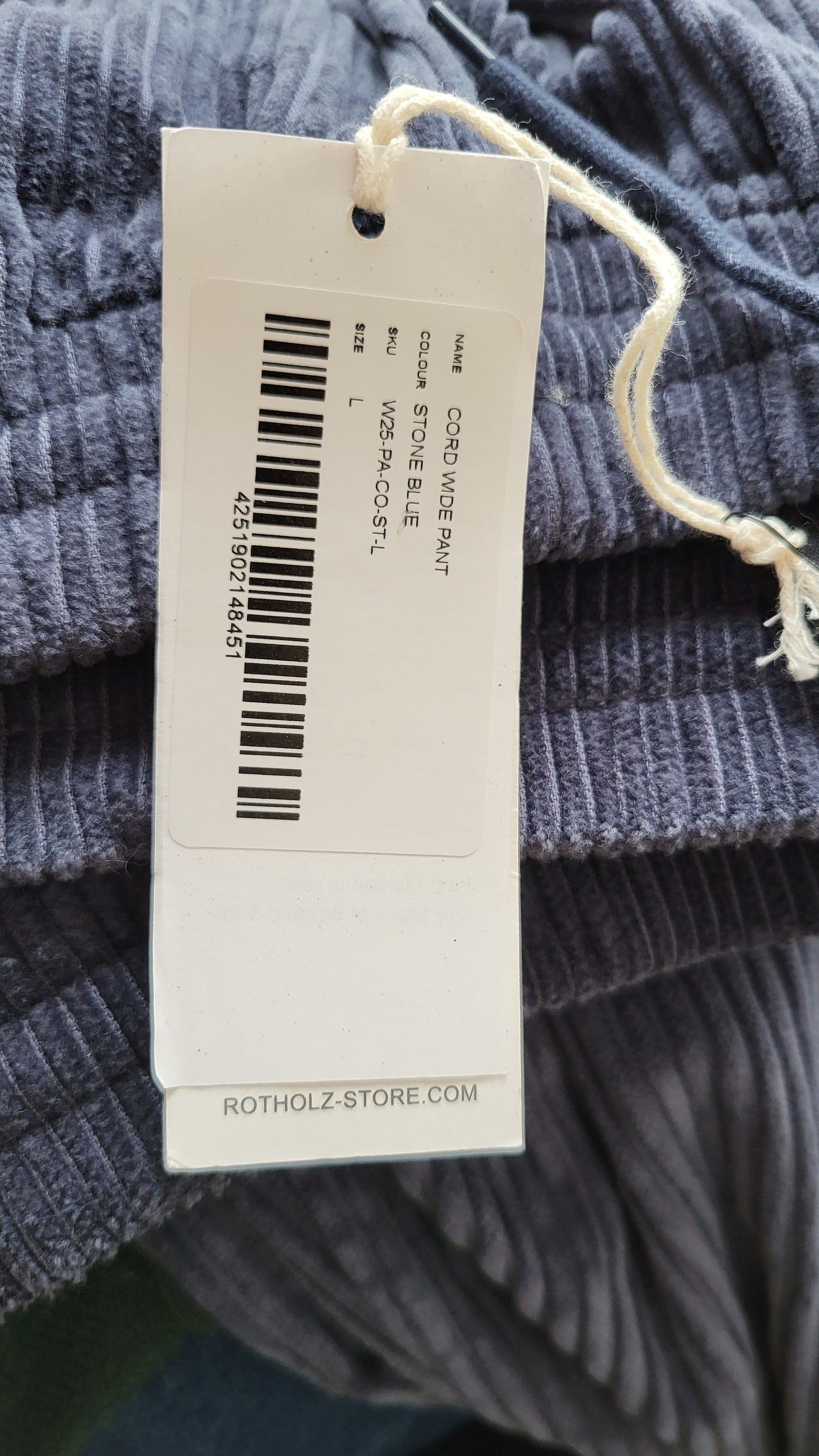 Pantalon large velours côtelé en coton bio | bleu 'cord wide pant - stone blue'
