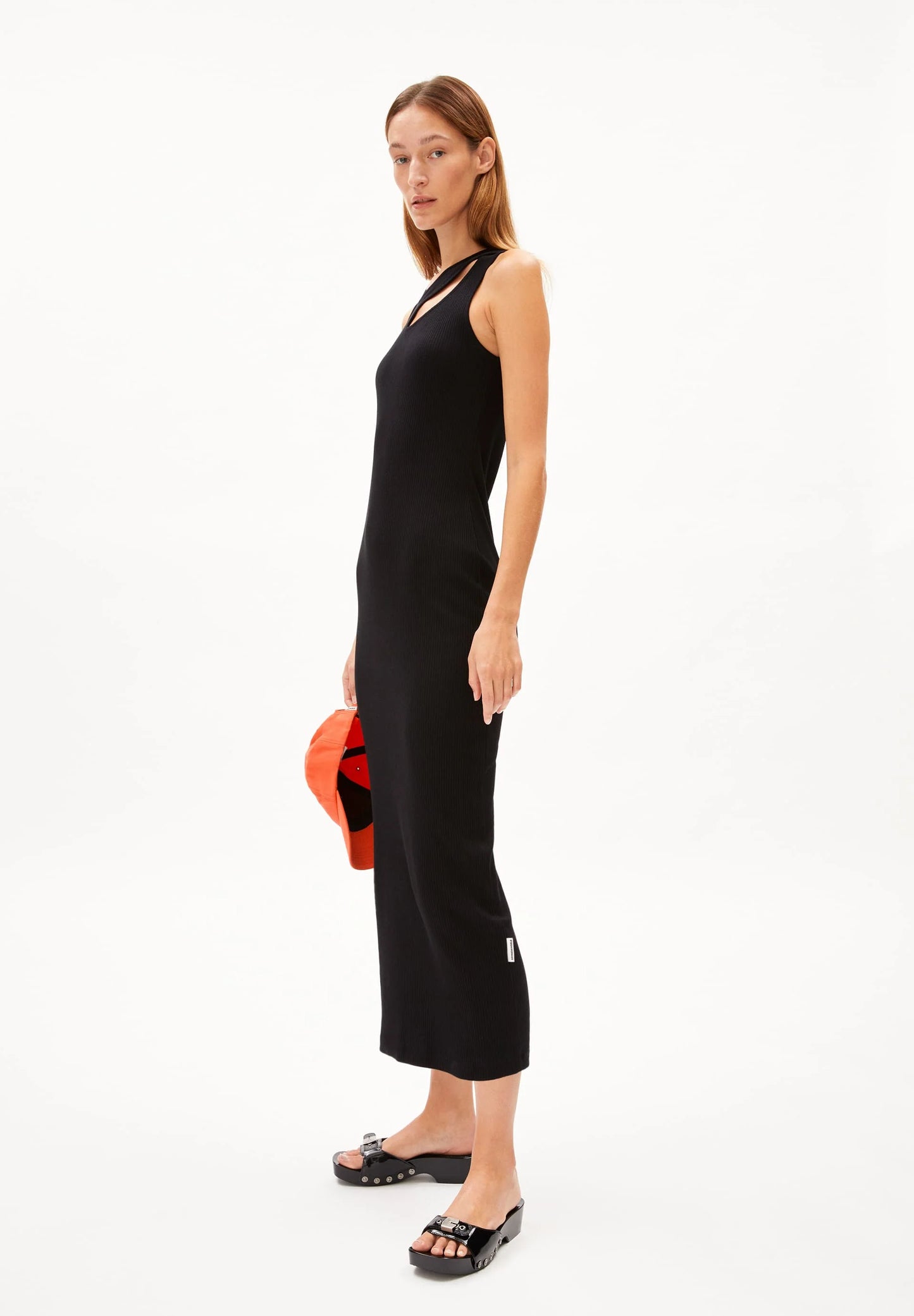 Robe longue ajourée en coton bio | noir "esilaa black"