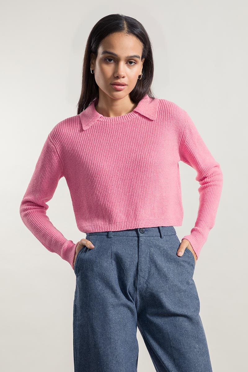 Pull Rifò col chemise en coton recyclé | rose "maglia olivia rosa ciliegio"