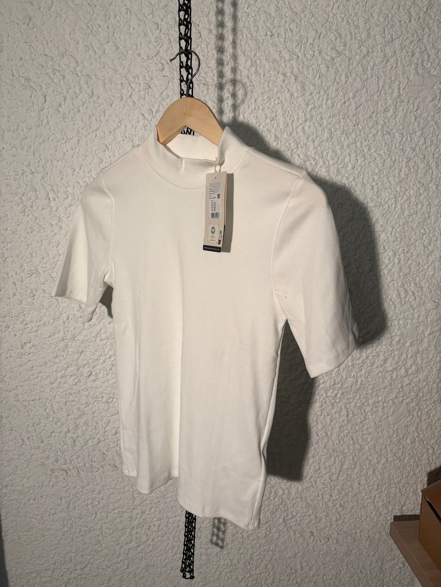 T-shirt côtelé en coton bio | blanc 'rib high neck short sleeved star white'