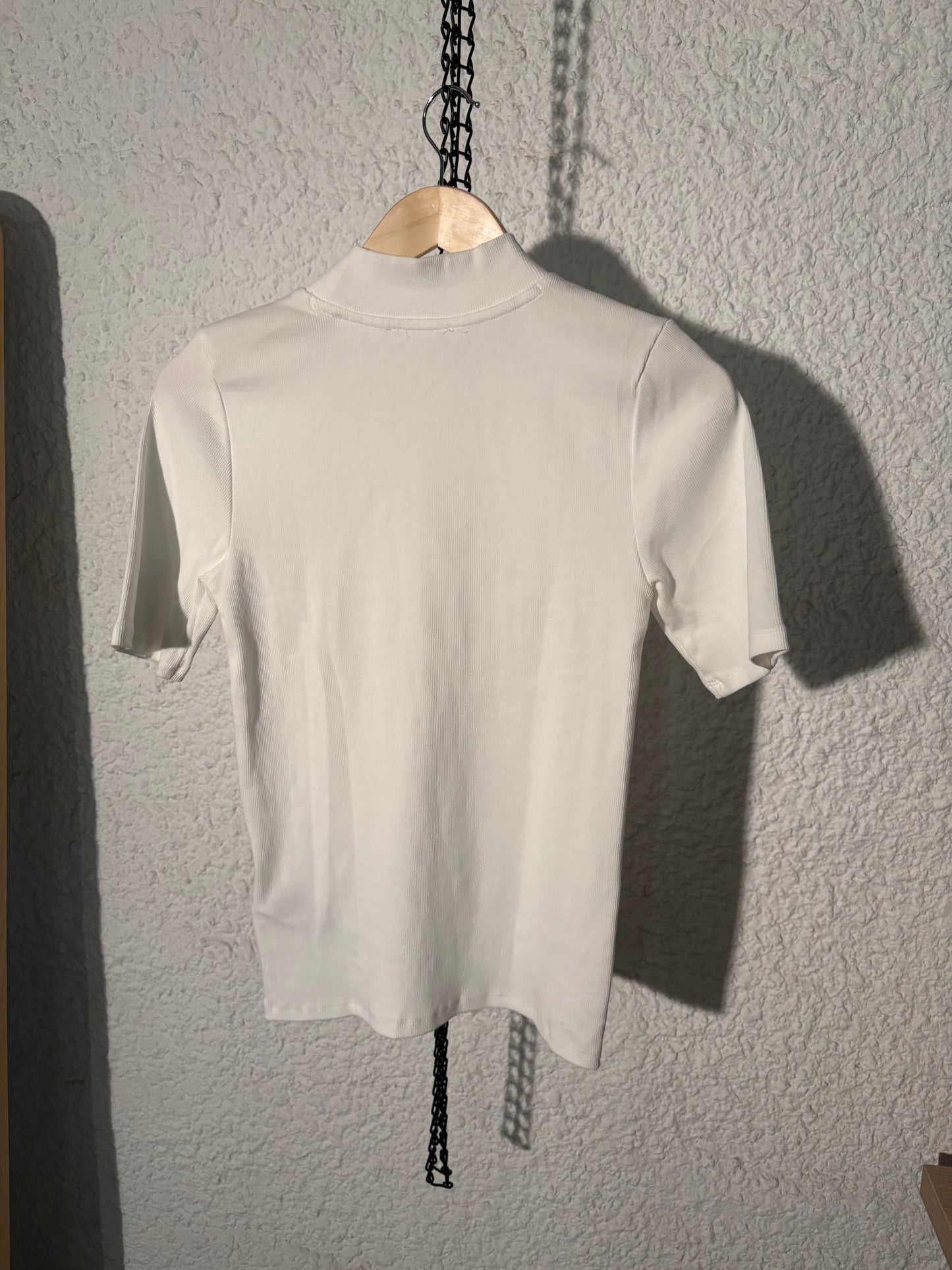 T-shirt côtelé en coton bio | blanc 'rib high neck short sleeved star white'