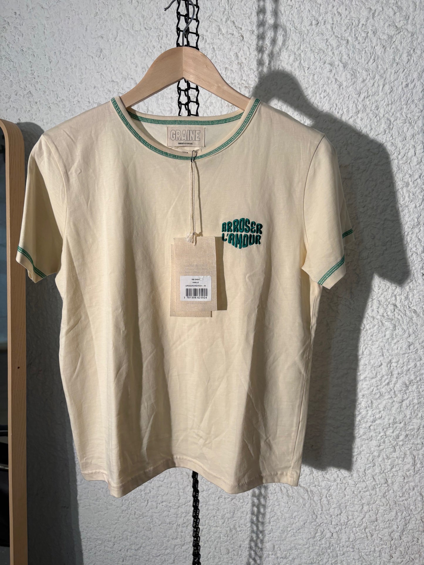 T-shirt en coton bio | écru 'Choix - vanille logo vert'