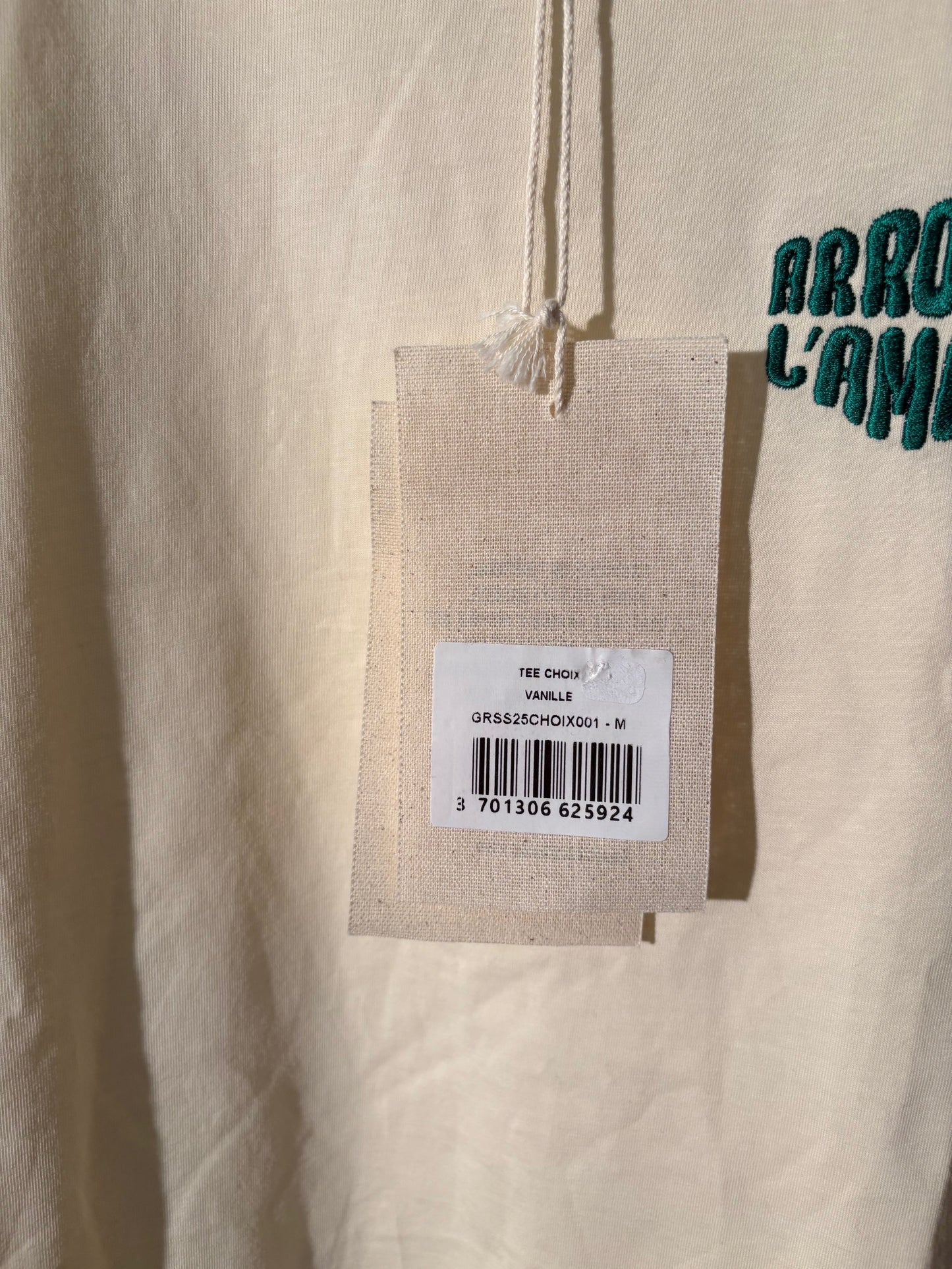 T-shirt en coton bio | écru 'Choix - vanille logo vert'