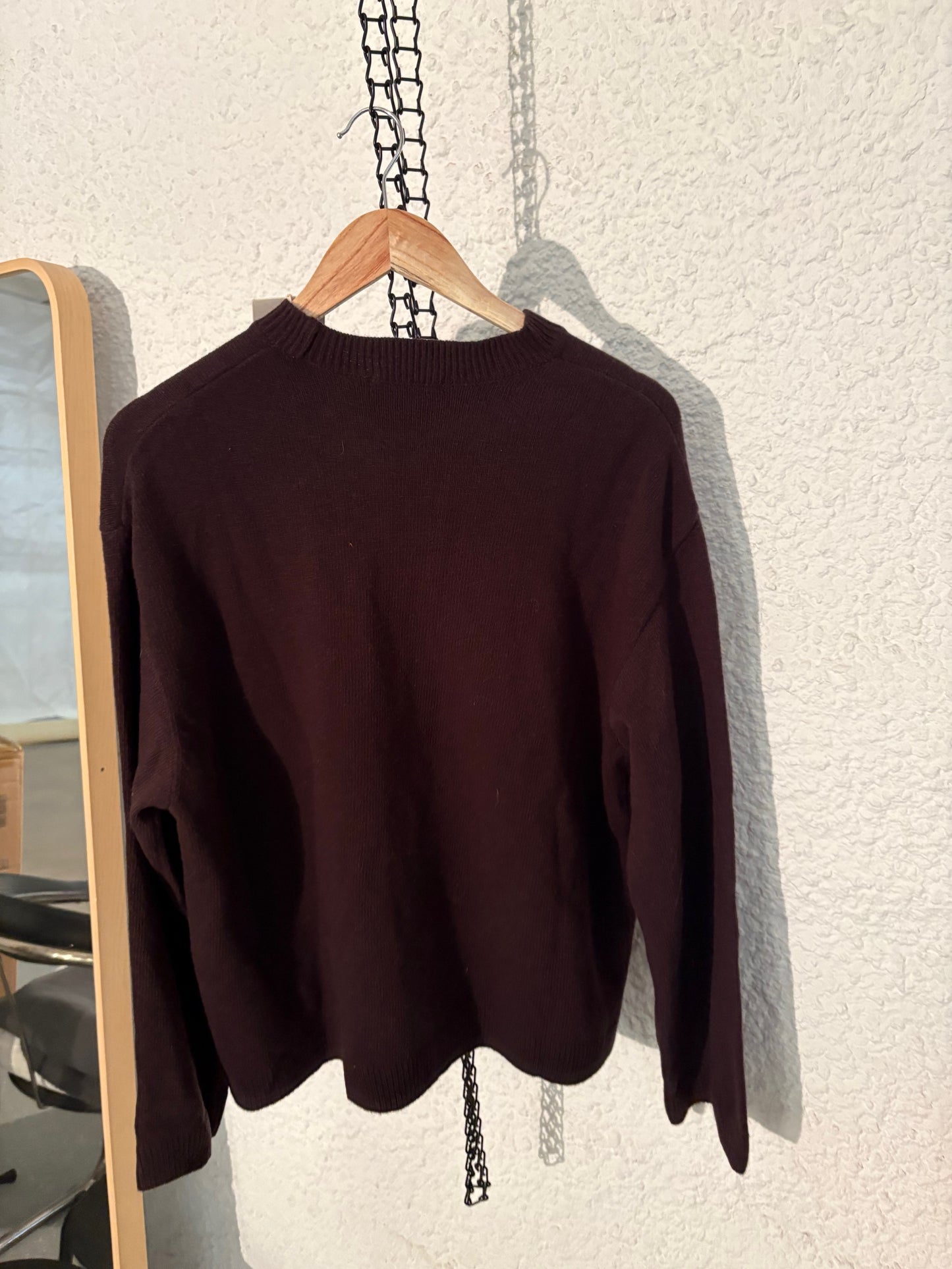 Pull ample marron en laine bio | marron 'lambswool crew neck knit - chocolate torte'