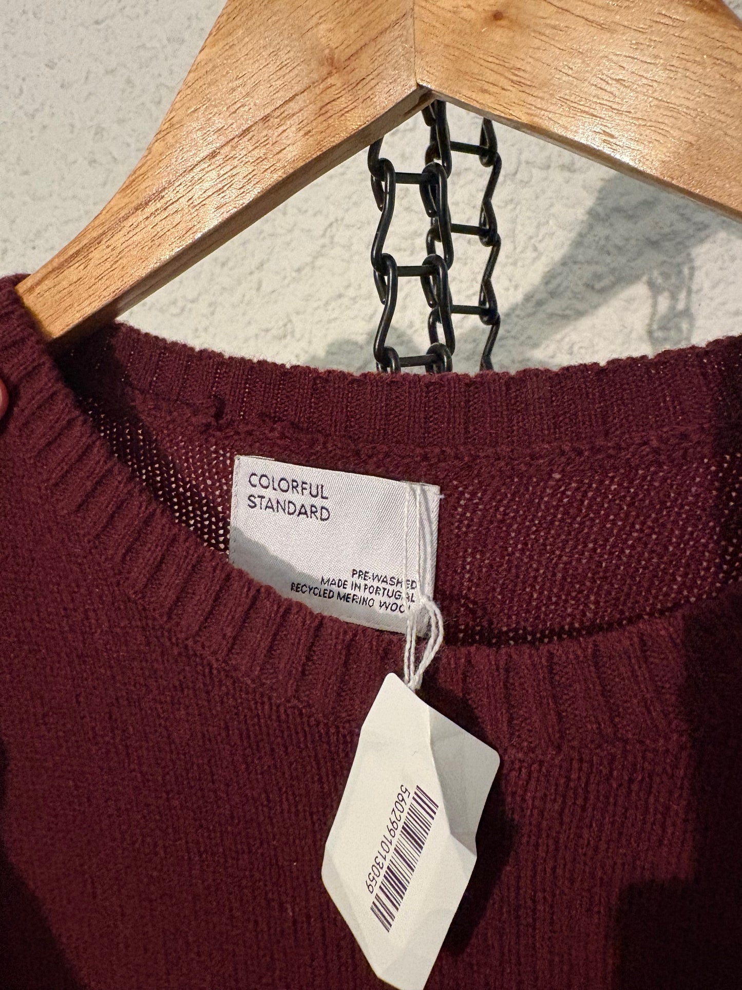 Pull col rond bordeaux en laine mérinos recyclée - oxblood red