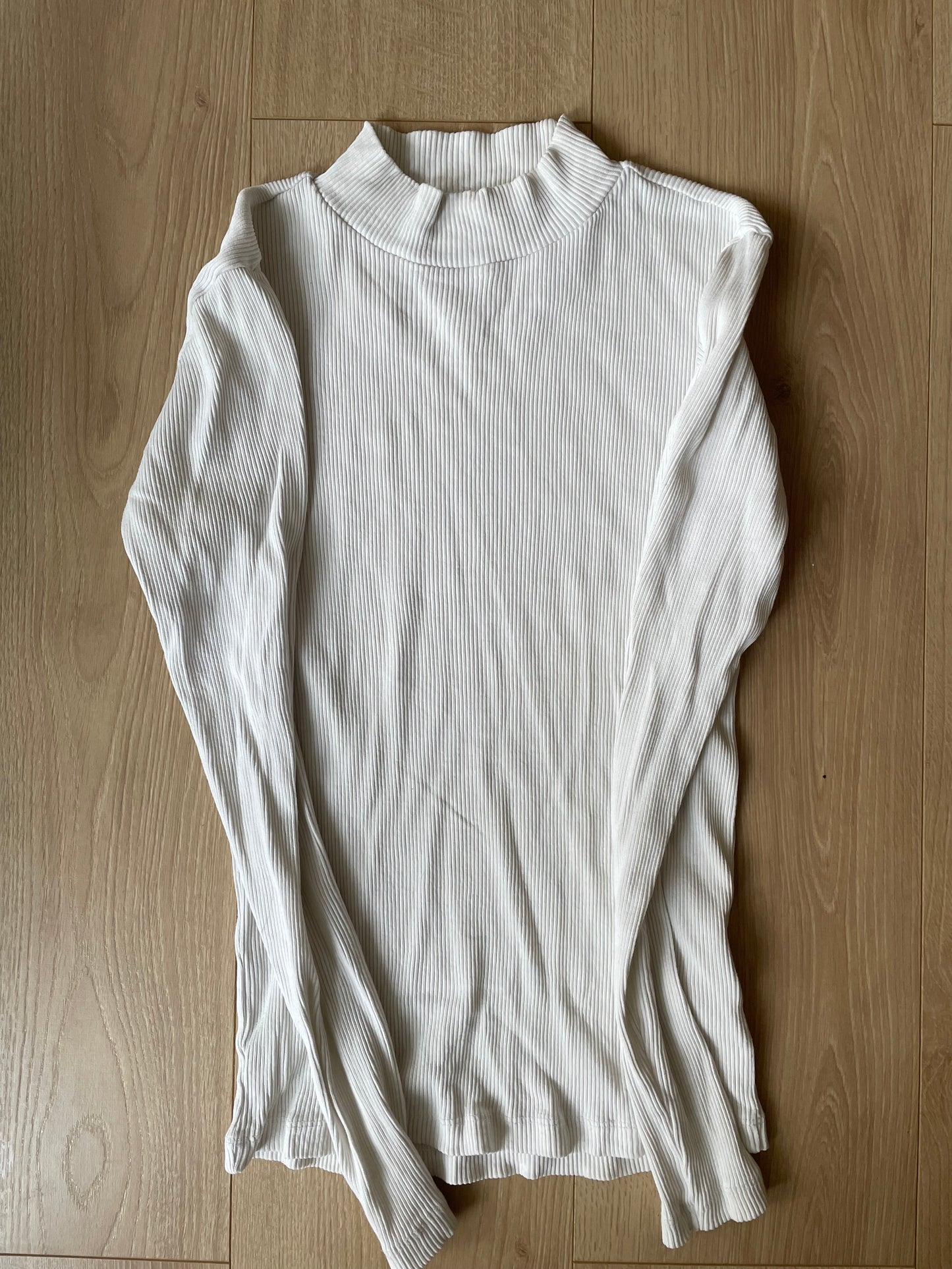 T-shirt manches longues en coton bio | Blanc 'rib high neck long sleeved snow white'
