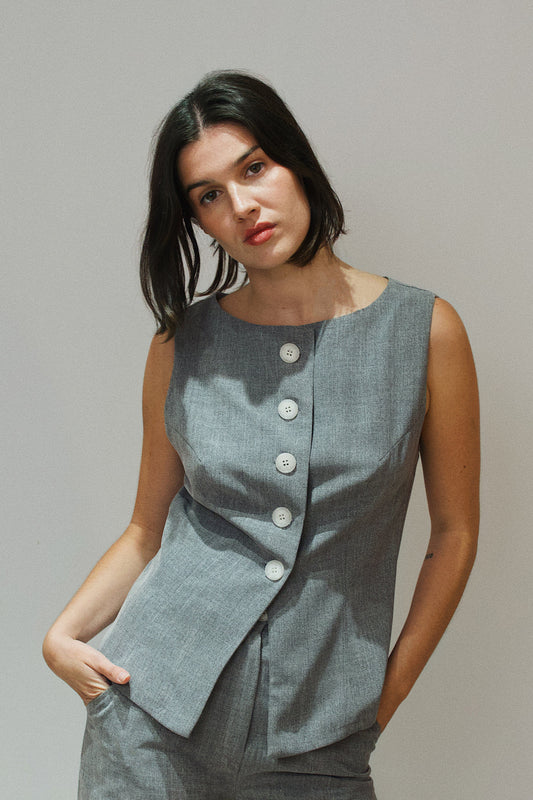 Top Gilet made in france en matière upcyclée | gris 'lara'