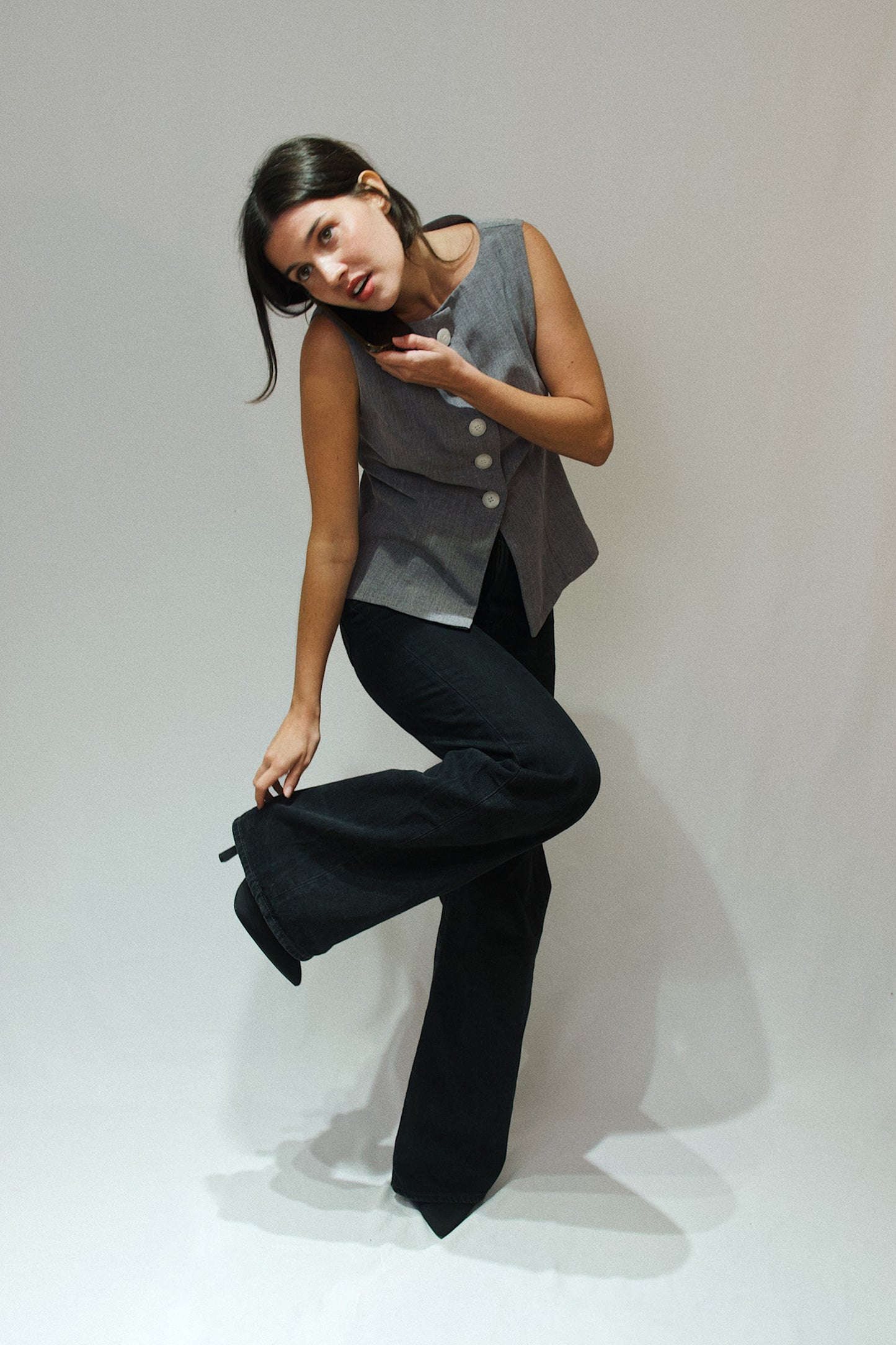Top Gilet made in france en matière upcyclée | gris 'lara'