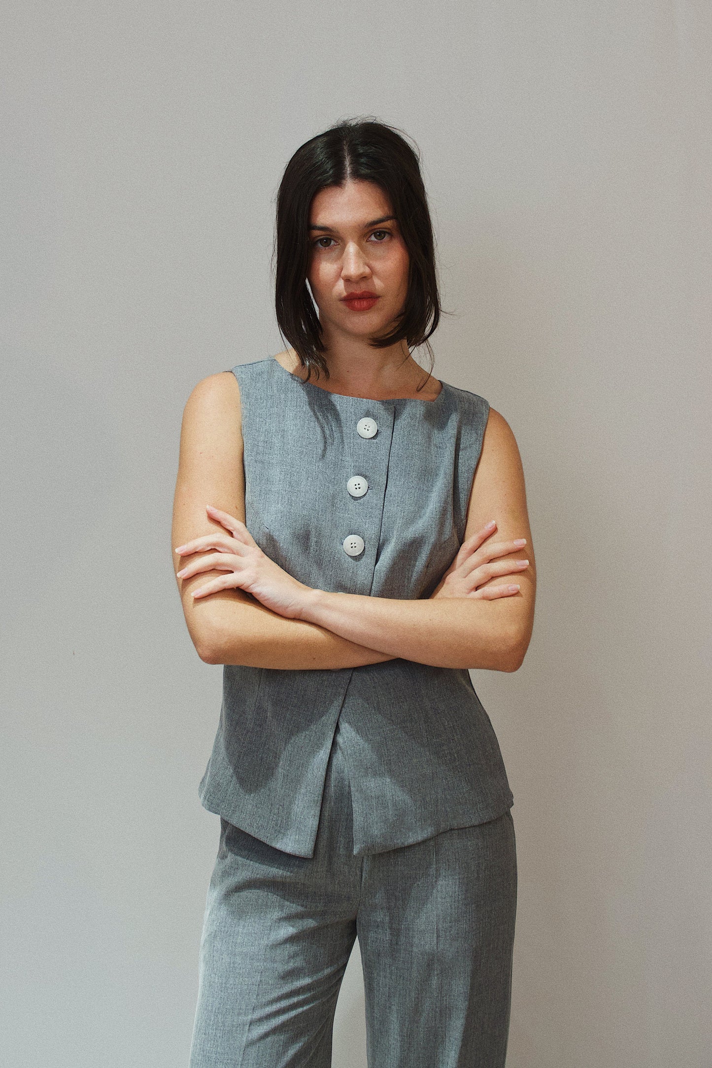 Top Gilet made in france en matière upcyclée | gris 'lara'