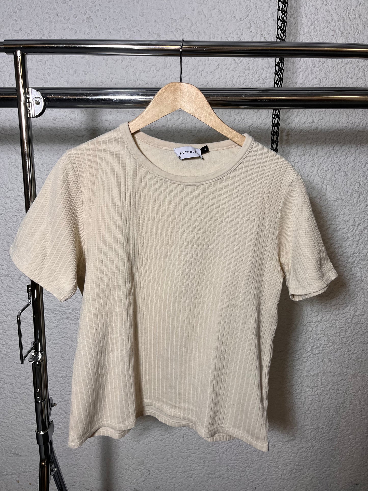 T-shirt épais côtelé en coton bio | écru 'heavy ribbed t-shirt - soft sand'