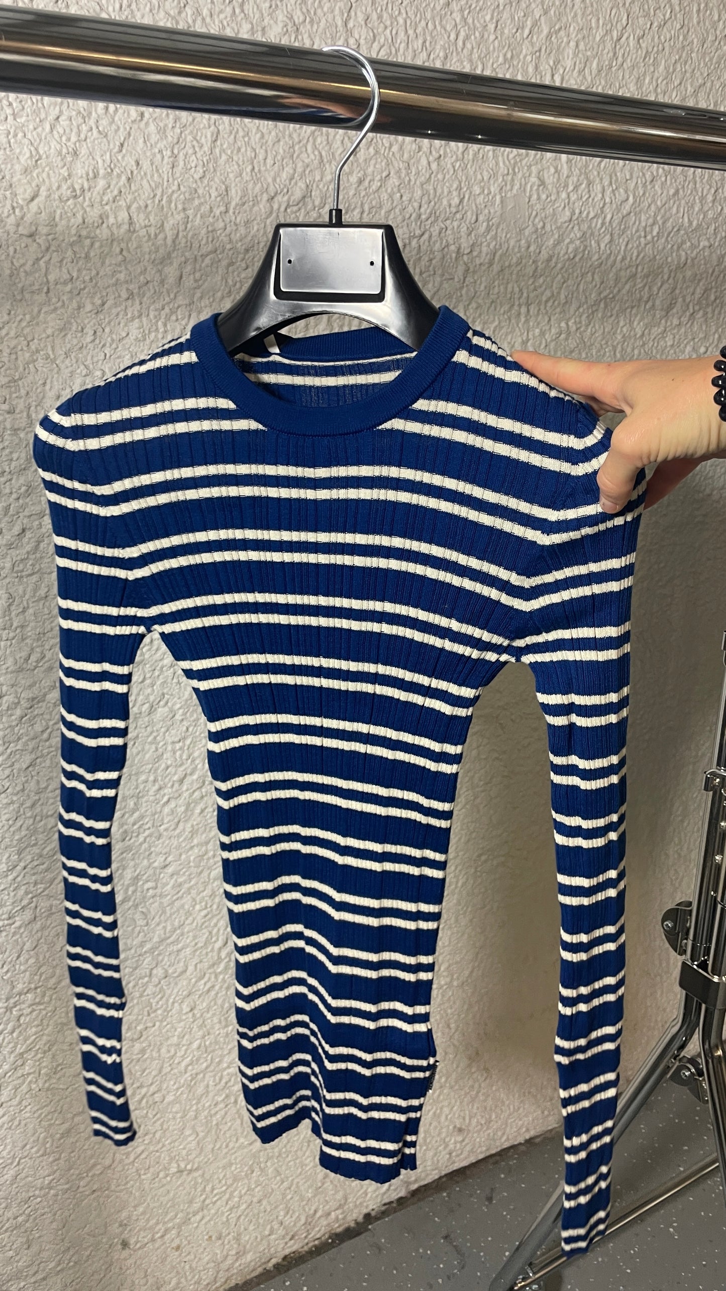 Sous-pull côtelé en coton biologique | bleu 'alaania - lapis blue-oatmilk'