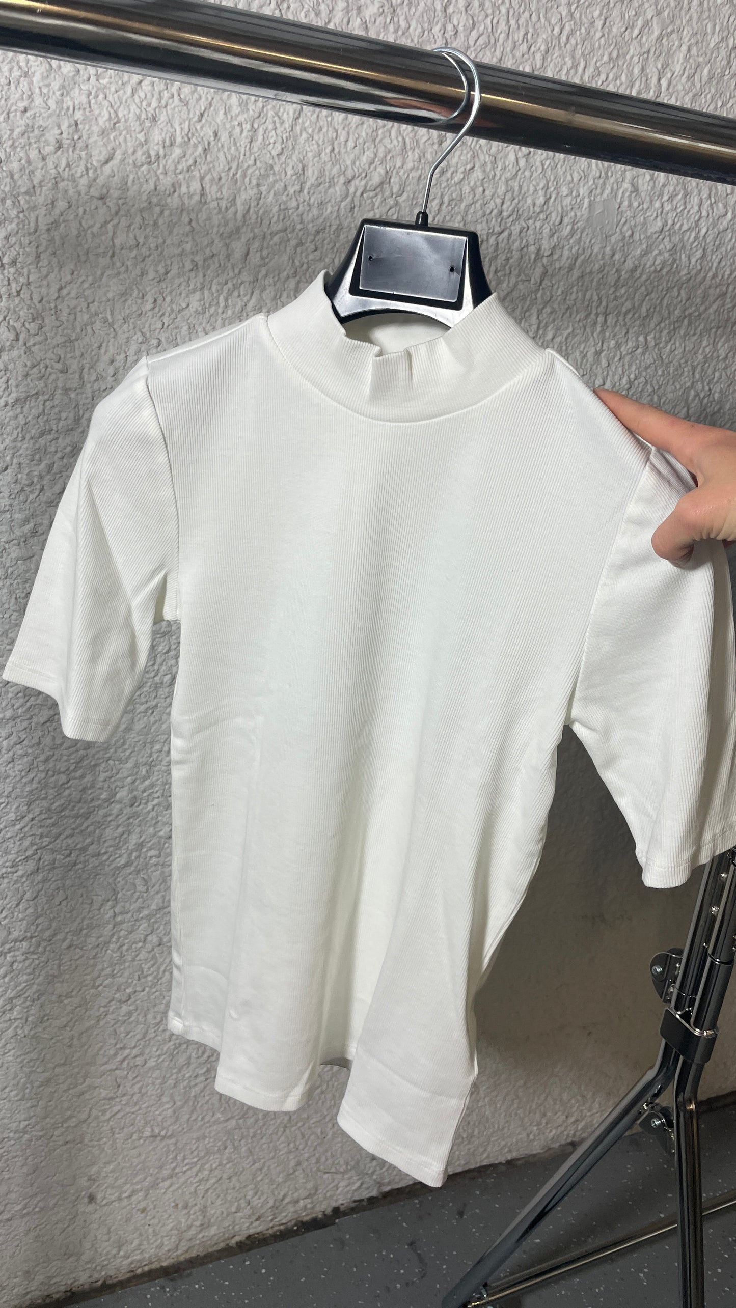T-shirt côtelé en coton bio | blanc 'rib high neck short sleeved star white'