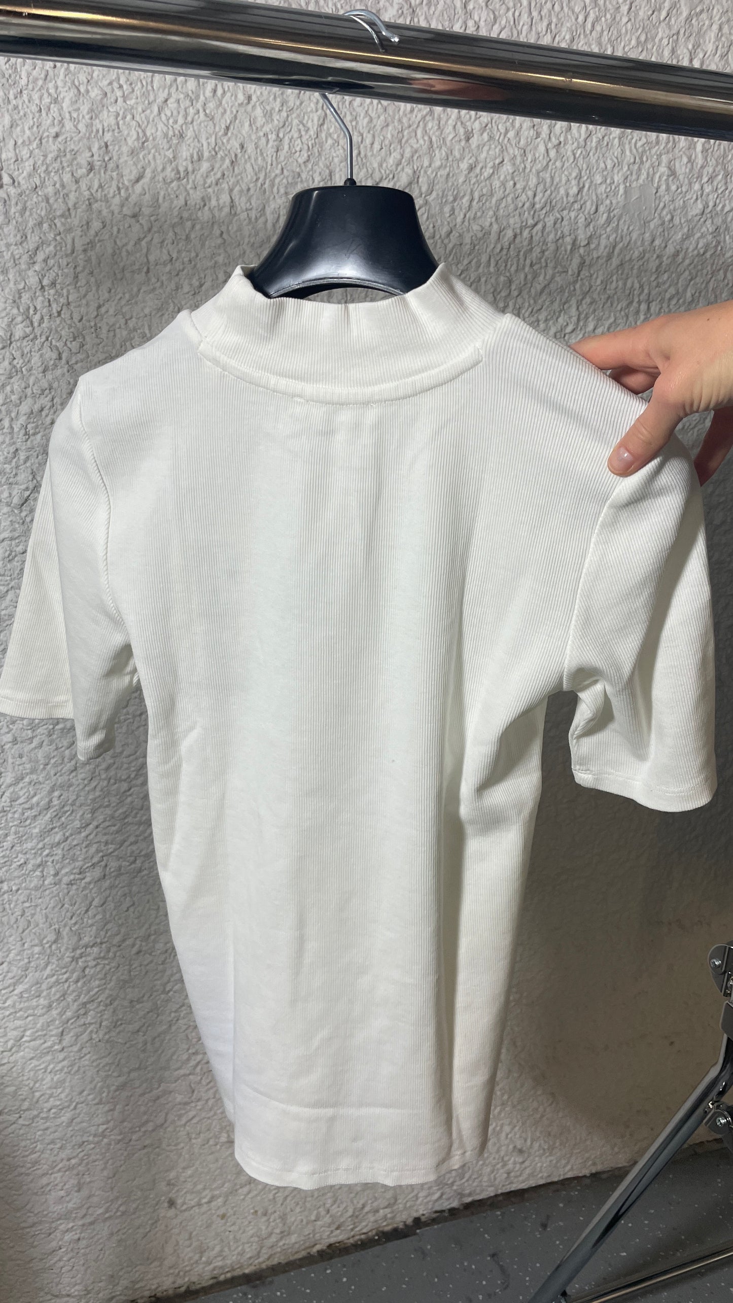 T-shirt côtelé en coton bio | blanc 'rib high neck short sleeved star white'