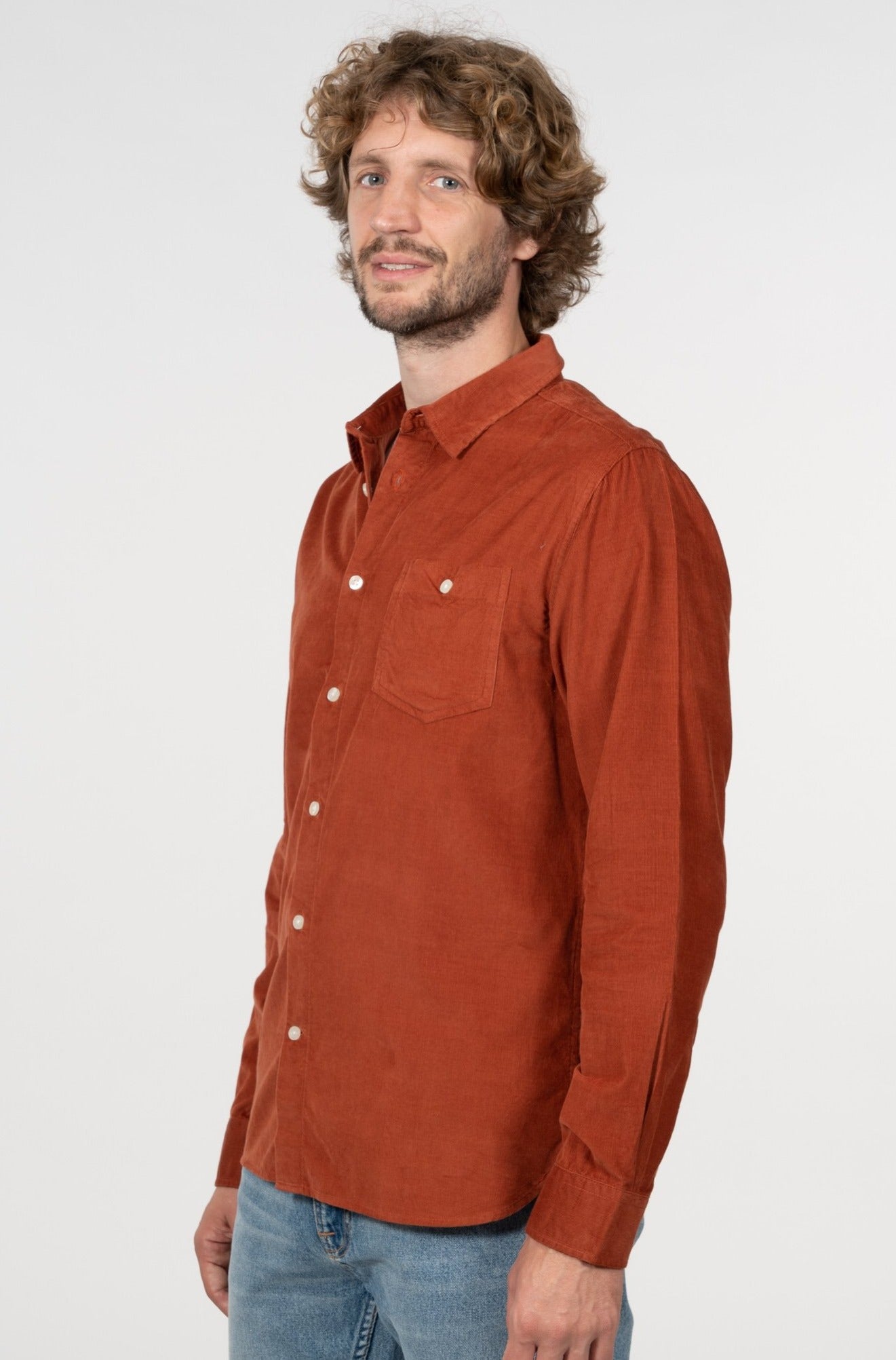 Chemise en velours côtelé orange en coton bio - ELDER Arabian Spice