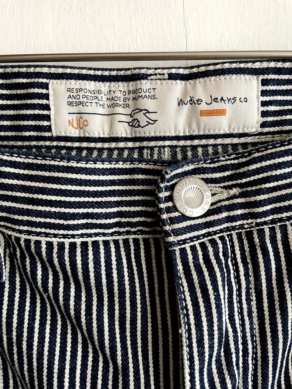 Pantalon rayé en coton bio | inez striped pants - blue/offwhite