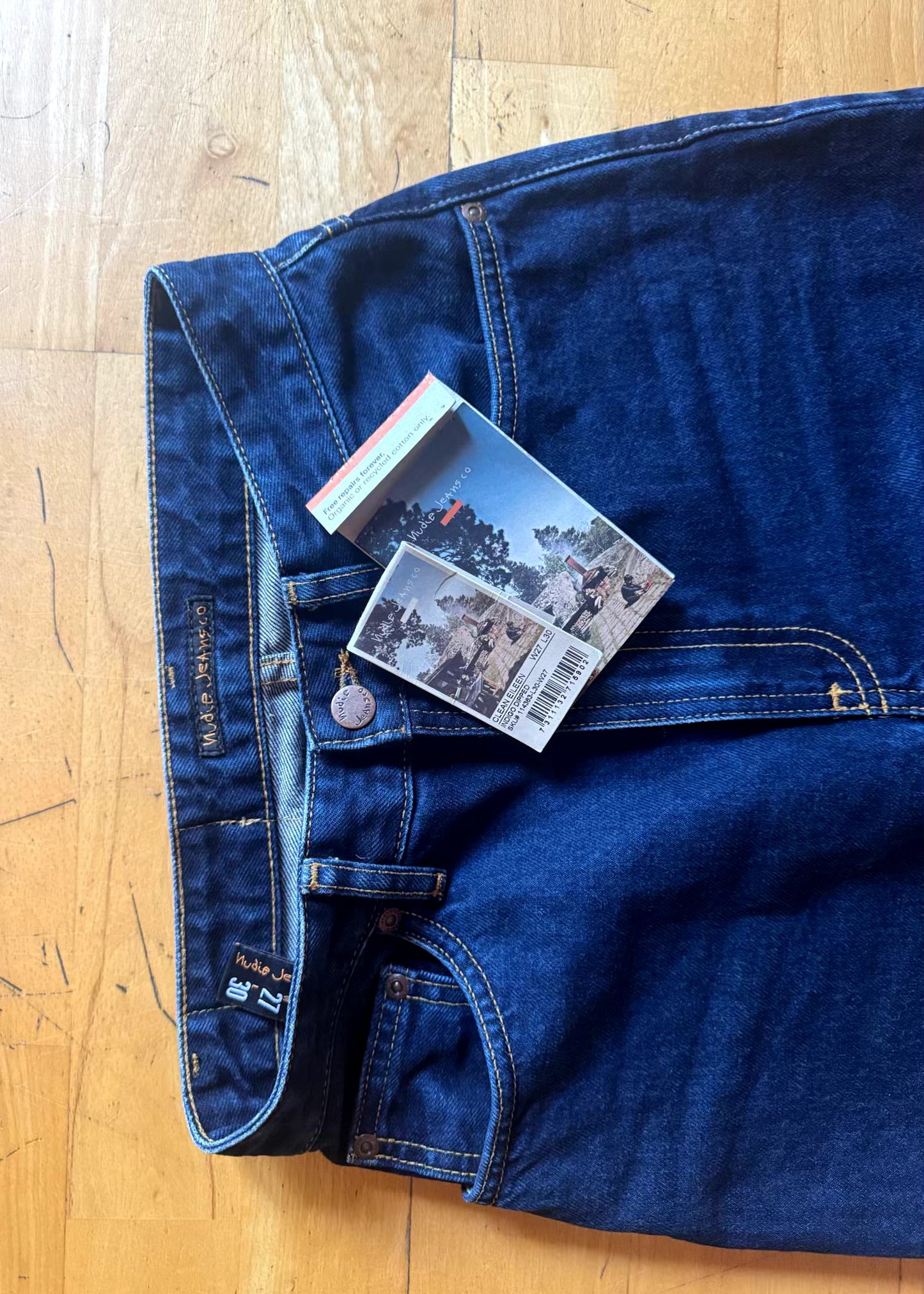 Jean large en coton bio | Bleu foncé 'clean eileen indigo dipped'