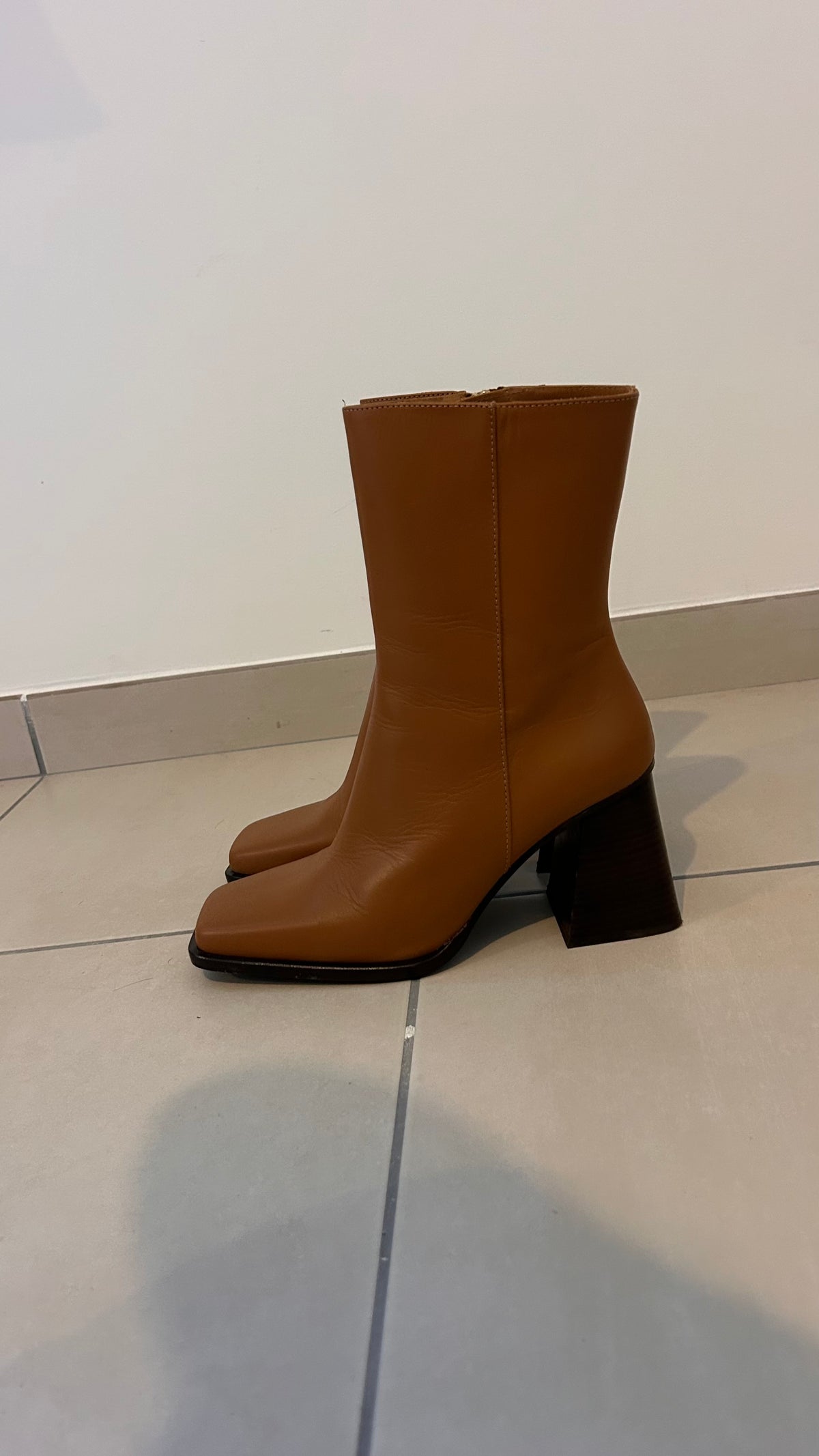 Bottines à talon en cuir certifié | camel 'semaine caramel caramel'