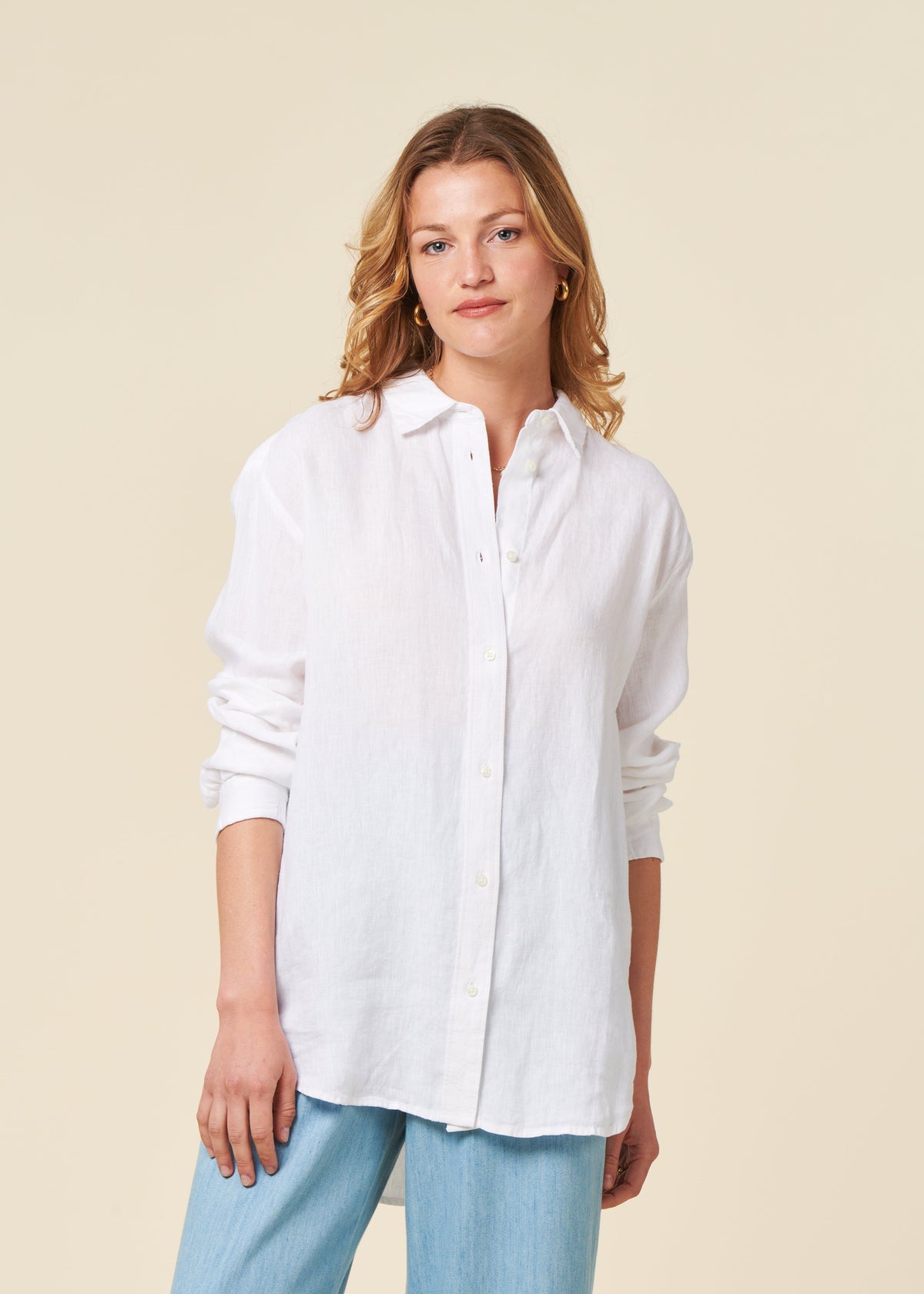 Chemise en lin biologique | blanc 'loose linen long sleeved shirt bright white'