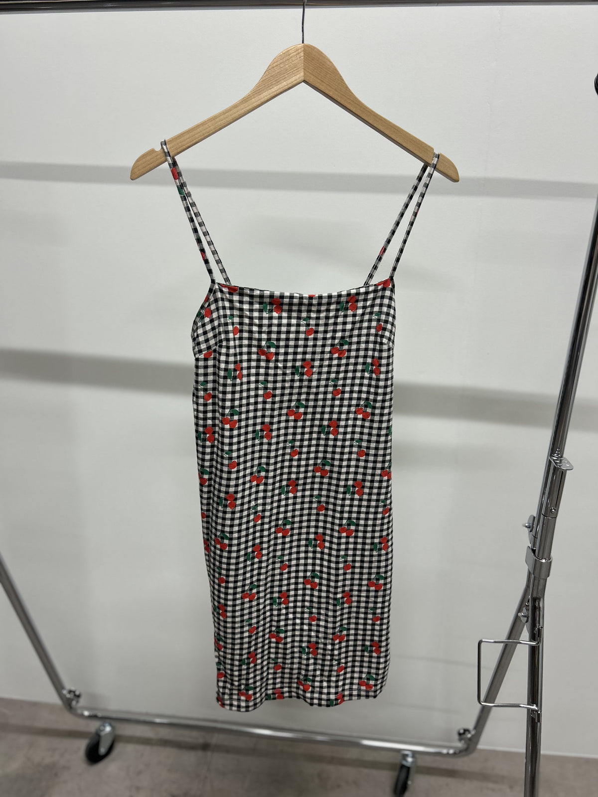 Robe mini coton bio | vichy cerises noir  | Noir
