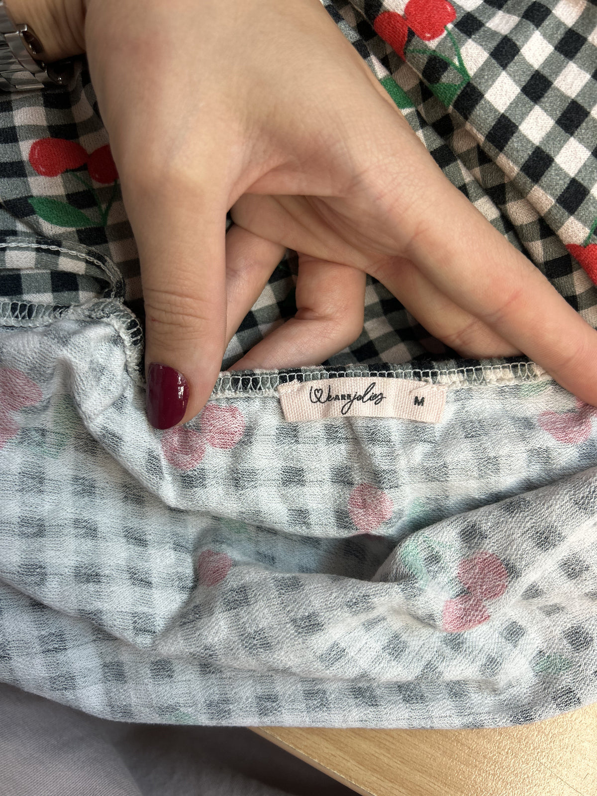 Robe mini coton bio | vichy cerises noir  | Noir