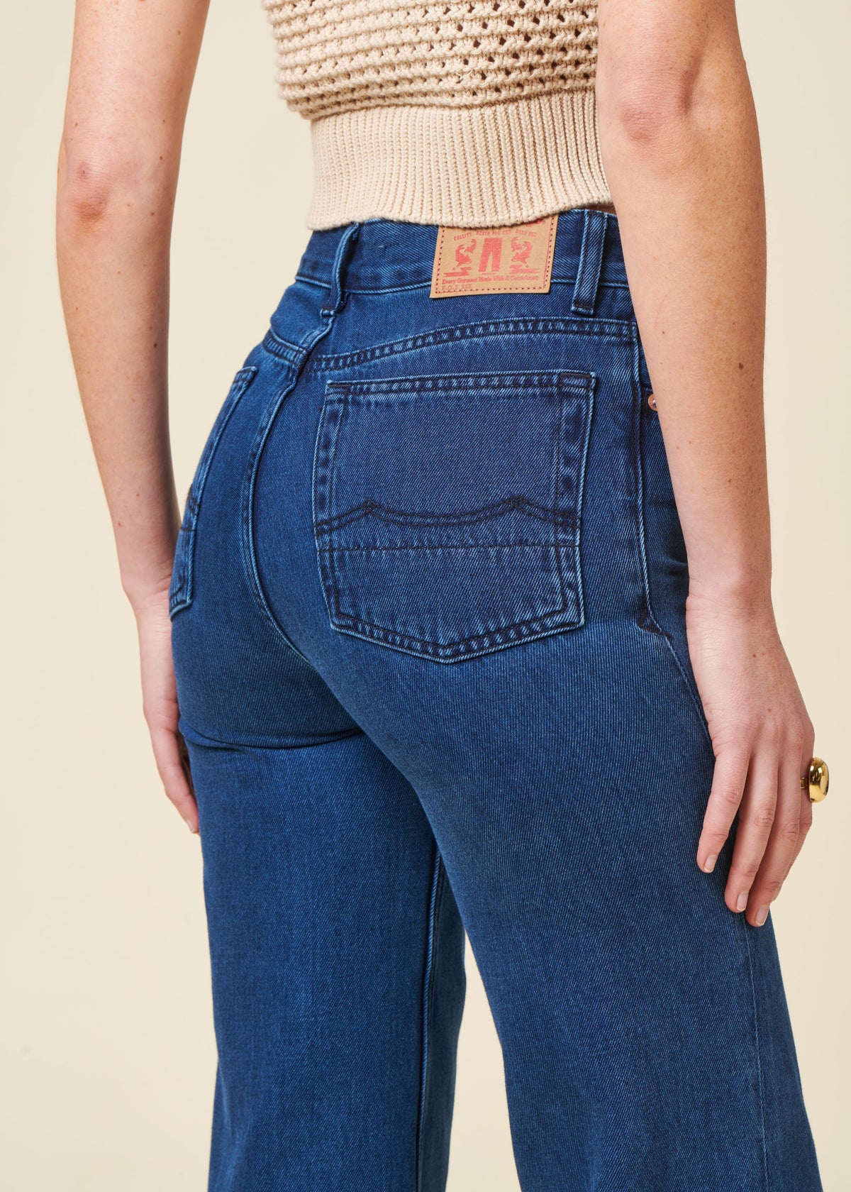 Jean évasé en coton bio | bleu 'jane - alex dark worn'
