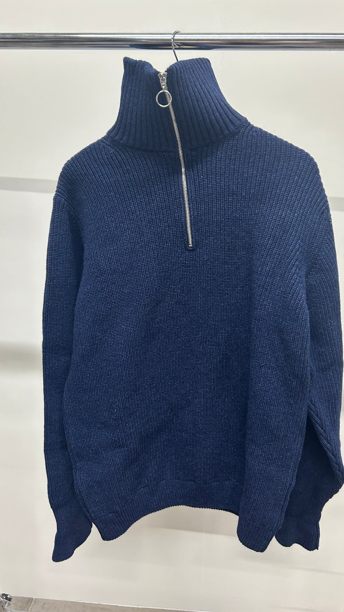 Pull maille col zippé en laine recyclée | bleu 'heavy knit troyer wool-blend - blue melange'