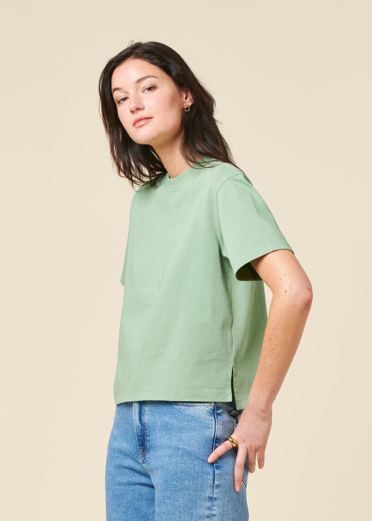 T-shirt boxy en coton bio | vert sauge