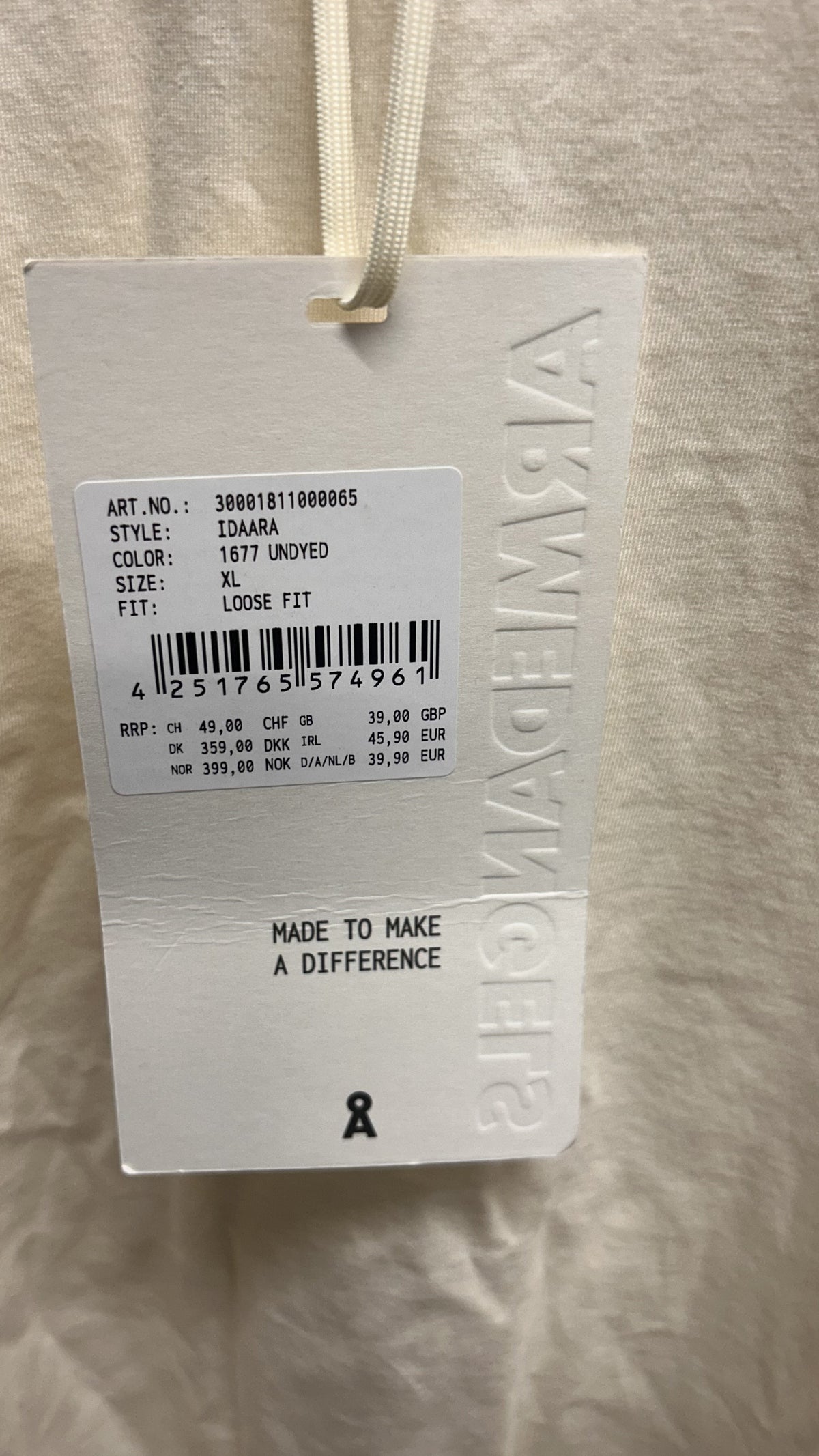 T-shirt en coton bio non teinté | écru 'idaara undyed'