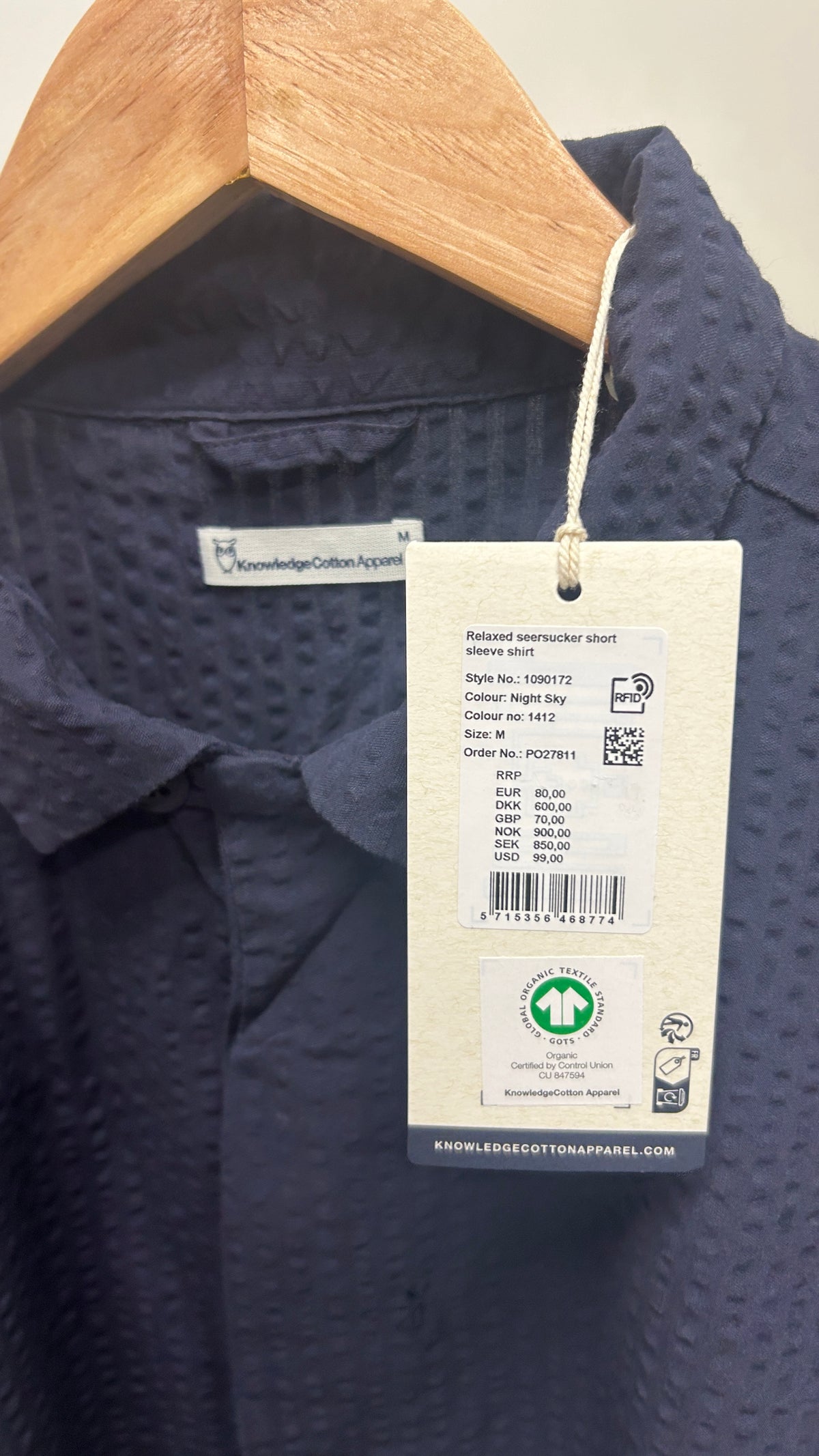 organic cotton seersucker shirt gots/vegan - 1412 night sky