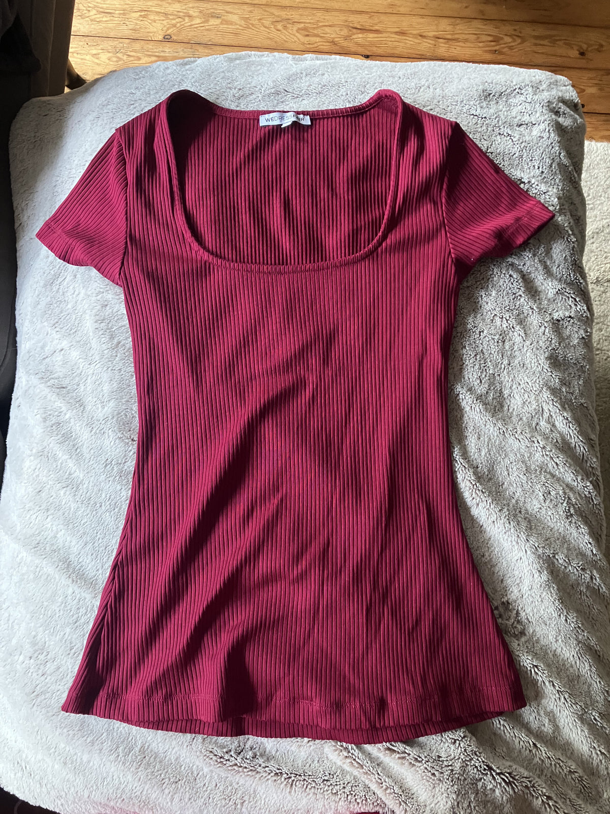 Tee-shirt col carré en Tencel côtelé 'Nita' | framboise | Framboise